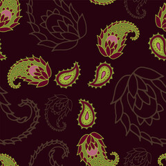 Vector maroon seamless pattern background: Winding Paisley.