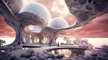 sci-fi surreal colorful architecture landscape, - 782933542
