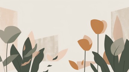 Minimalist Botanical Illustration with Warm Tones and Abstract Shapes