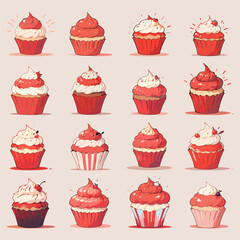 Ruby Red Cupcake Series Vector Illustrations