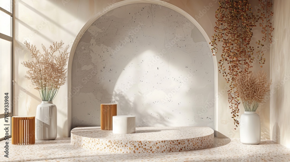 Poster Terrazzo texture podium backdrop for product display. 3D rendering.