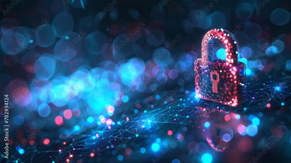 Poster data protection lock information privacy low poly polygonal future innovation technology network bus
