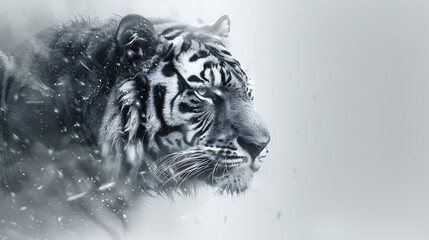 black and white portrait of a tiger