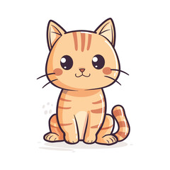 Flat color vector of cute cat illustration, white background.