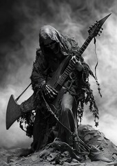 AI generated illustration of death's guitar riff - obrazy, fototapety, plakaty