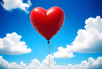 Fototapeta premium a red heart shaped balloon is flying in the sky