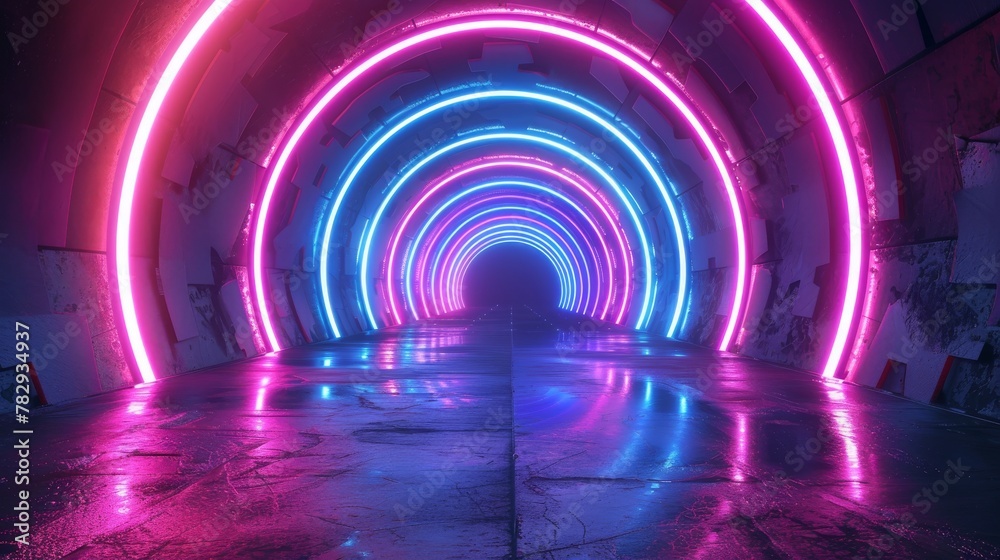 Poster background with radial neon lines moving in a circle. conceptual technology background. spectrum of 