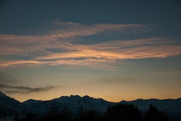 Beautiful silhouette of mountains on the twilight