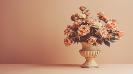 Elegant Floral Arrangement in Classic Vase on Pastel Background