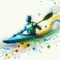 Canoe sportsman in watercolor in Generative AI.