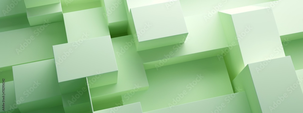 Poster abstract geometric white bright mint. green 3d texture wall with squares and square cubes background
