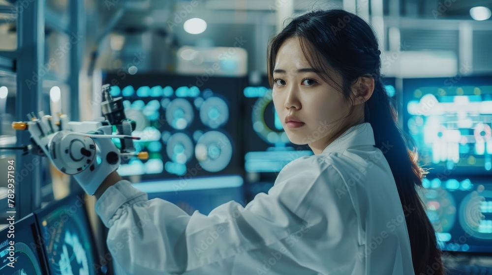 Poster Developing real-time monitoring software by manufacturing automation robot arms in a factory. Digital future manufacturing.