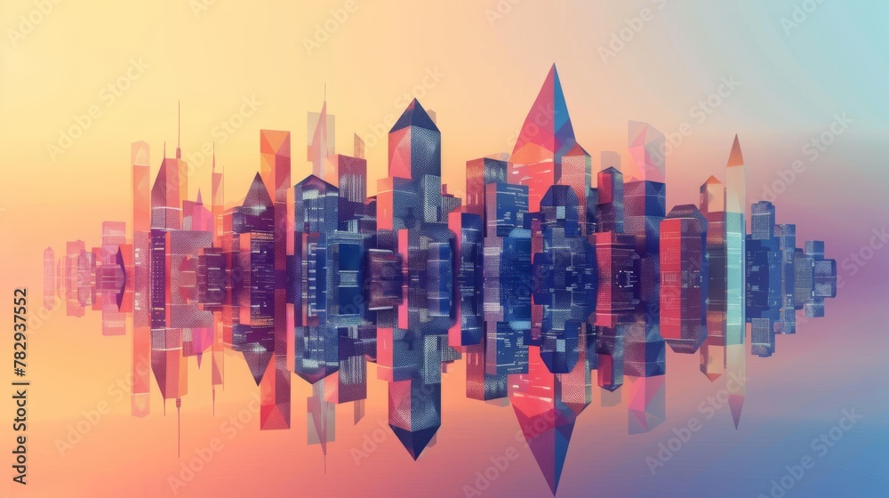 Aufkleber buildings with low poly element in a futuristic style with smart city concept