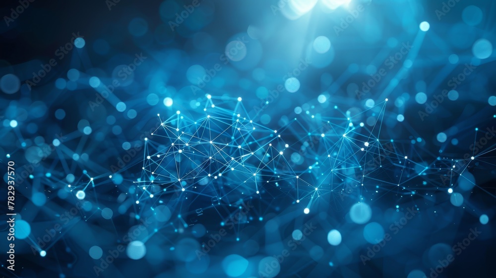 Aufkleber 3D rendering of an abstract blue polygon technology network with connecting technology background. The background is made up of dots and lines with abstract textures.