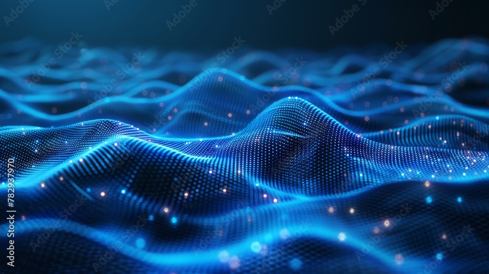 Aufkleber 3D rendering of a blue polygon tech network with a dots and lines texture background.