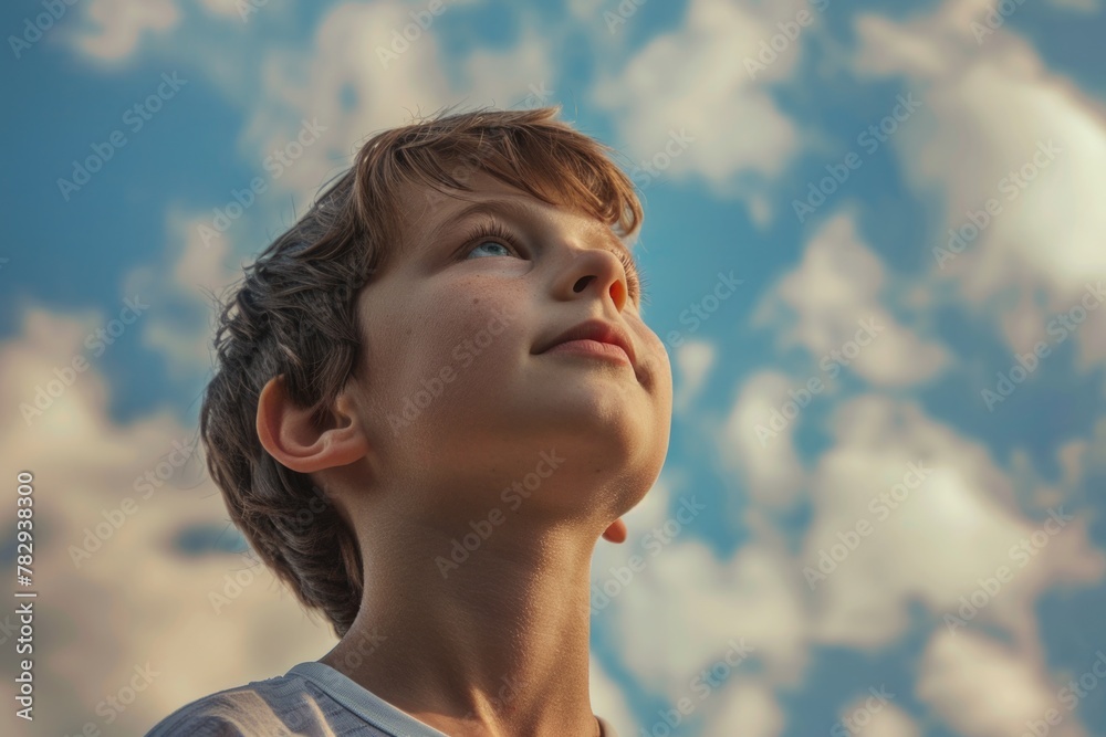 Canvas Prints A young boy looking up at the sky, suitable for educational materials