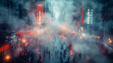 Urban atmosphere: crowd of people on busy streets of a metropolis