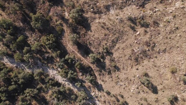 Aerial video of the cars on the road surrounded by dry rocky Lemmon mountains, Arizona