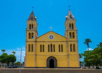 Facade of the beautiful colonial cathedral of São tomé sé (São tomé sé), são tomé and Principe (STP), Central Africa
