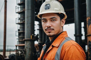 portrait of oil worker, photo of employee at the workplace