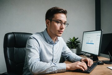 portrait of programmer, photo of employee at the workplace