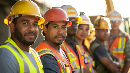 Group of workers smiling in hardhats