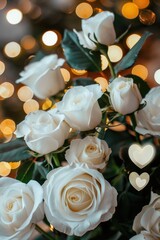 White roses displayed on a table, perfect for wedding or event decor