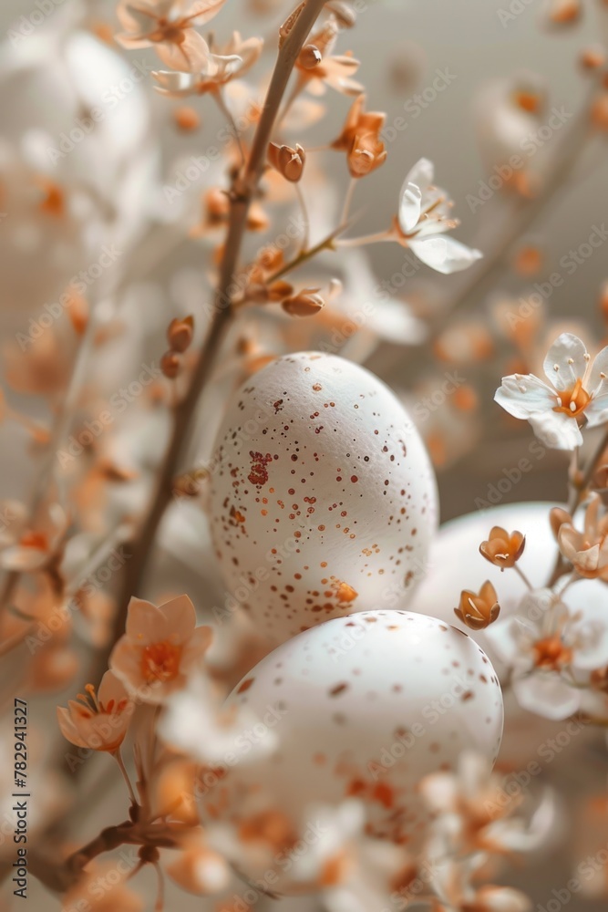Poster close up of eggs on a tree. suitable for nature and easter themes