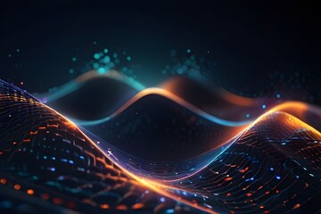 Technology digital wave background concept.Beautiful motion waving dots texture with glowing defocused particles. Cyber or technology background. Generative AI