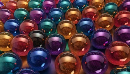 a colorful background of many shiny shiny balls with sparkles