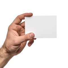 Obraz premium Male hand holding a blank card or a ticket/flyer, cut out, isolated on transparent background. 