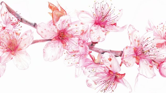 colored pencil drawing of Cherry Blossom pink and white