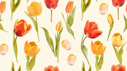 newspaper of seamless pattern color of tulip is light yellow, orange and red