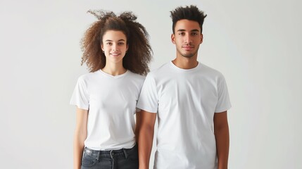 White shirt mockup, Men and women model couple in white shirt set mockup
