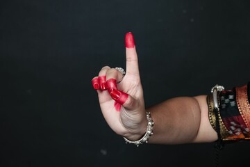 Close up of Hand gestures of an Odissi dancer, Indian classical dance forms, hand mudras.