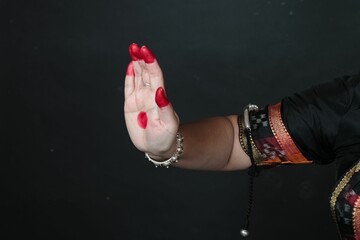 Close up of Hand gestures of an Odissi dancer, Indian classical dance forms, hand mudras