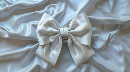 A white bow on a luxurious satin fabric. Perfect for fashion or gift wrapping concepts