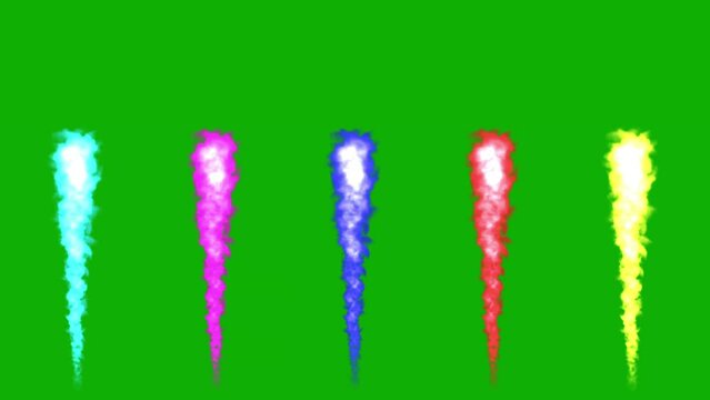 Animation of colorful smoke explosions isolated on a green screen background