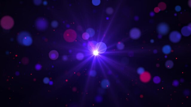 4k Abstract loop bokeh background with light particles on a dark background. Animation footage with light leak effect and optical lens flare effect. Looping 3D animation