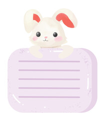 Cute rabbit with purple paper notes for short messages.