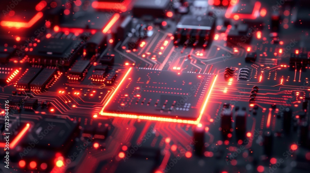 Poster The cyberpunk AI concept in 3D. Circuit board. Technology background. CPU and GPU concept. Microprocessor chip for motherboards. Technology background...