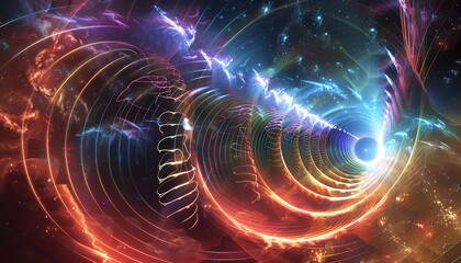 Obraz premium digital artwork portraying the concept of electromagnetic wavesillustrating how oscillating electric and magnetic fields propagate through space