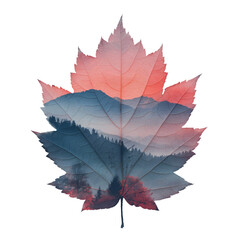 a beautiful sunset and mountain scene inside the leaf 