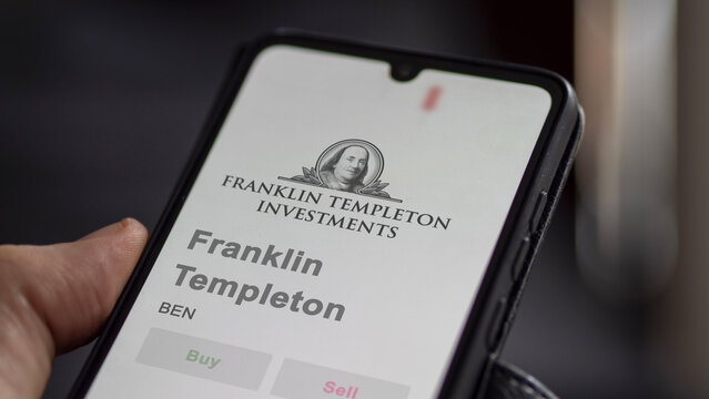 Franklin Templeton on the screen of an exchange. Franklin Templeton price stocks, $BEN on a device