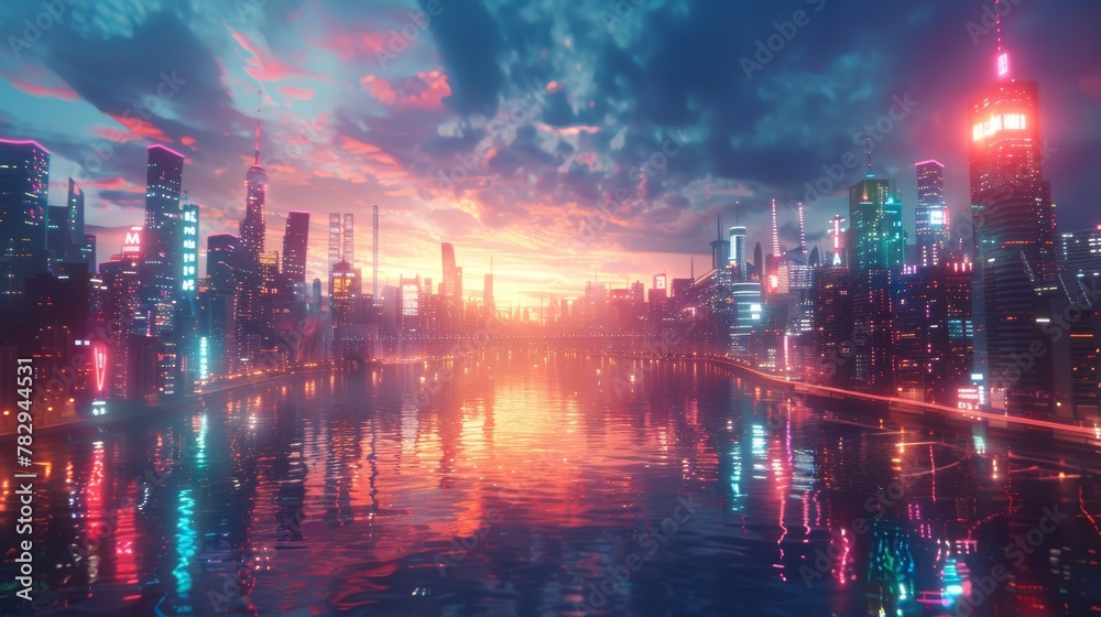 Poster conceptual 3d rendering of the metaverse city