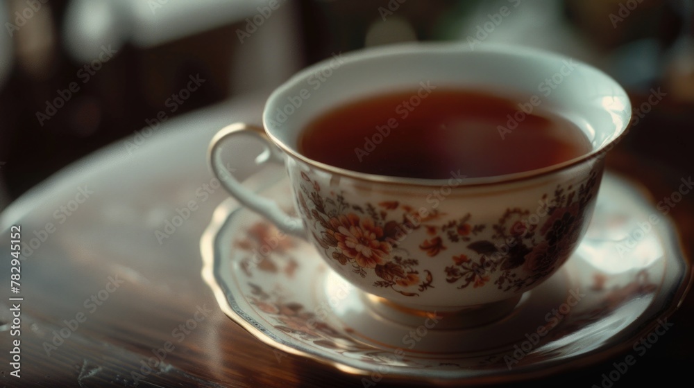 Poster A simple image of a cup of tea on a saucer. Suitable for various projects