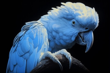 AI generated illustration of an Elegant blue parrot perched on a branch