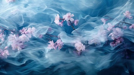 a close up of a floral design made with smoke and light on a blue background