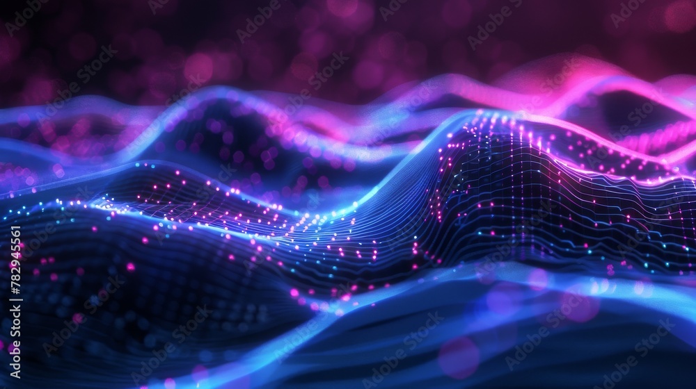 Leinwandbilder blue purple wave line light gradient dark background. abstract technology big data digital backgroun