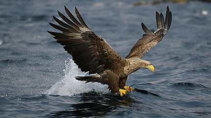 Bald Eagle Soaring Above Water in Nature's Sky